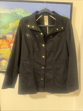 Chico’s Women's Black Utility Jacket with Snap Front and Front Pockets